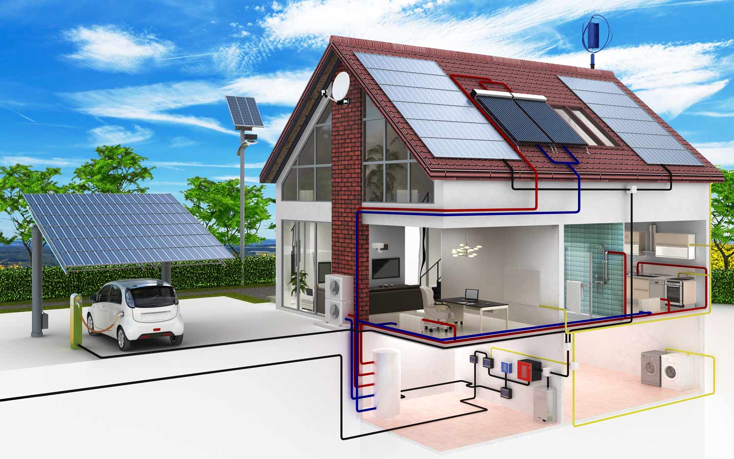 Illustration von Haus mit Erdwärmesonde